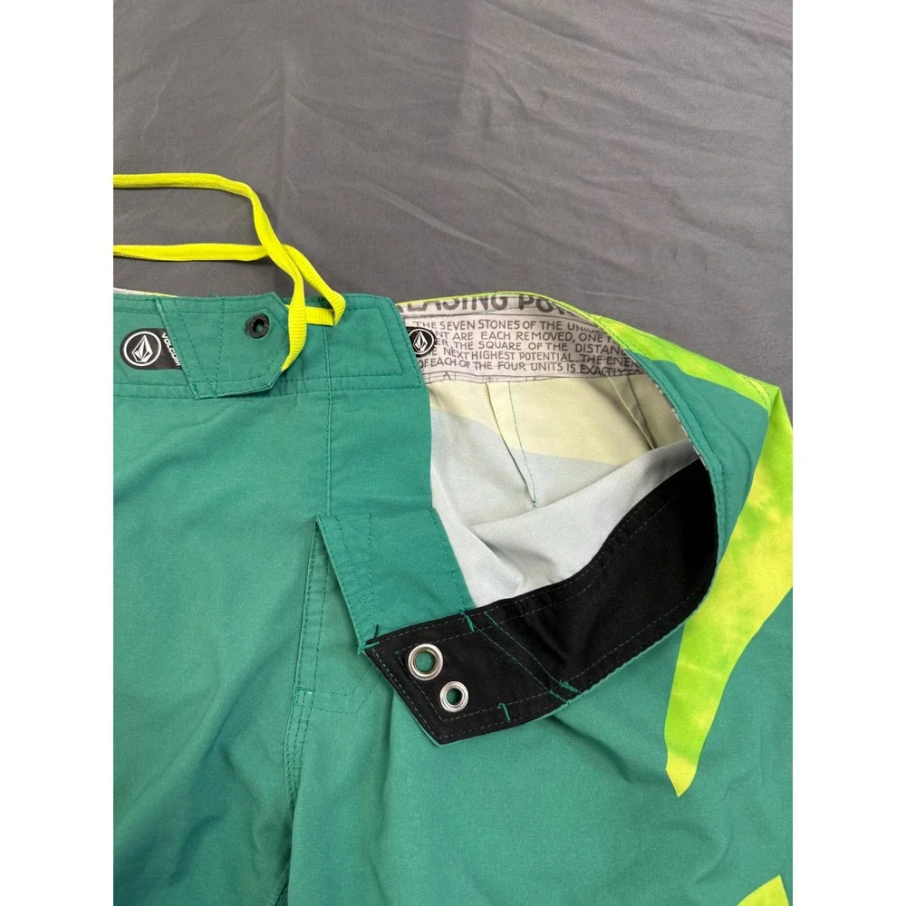 Volcom Stoney Mod-Tech 4-Way Stretch Board Shorts Teal Green Neon Yellow Mens 31